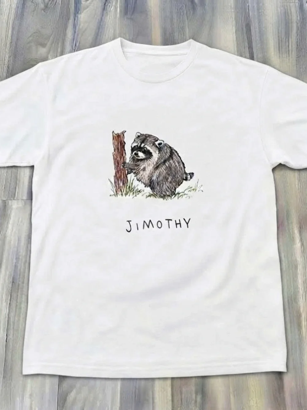 White 'Jimothy' Raccoon Graphic Tee Shirt
